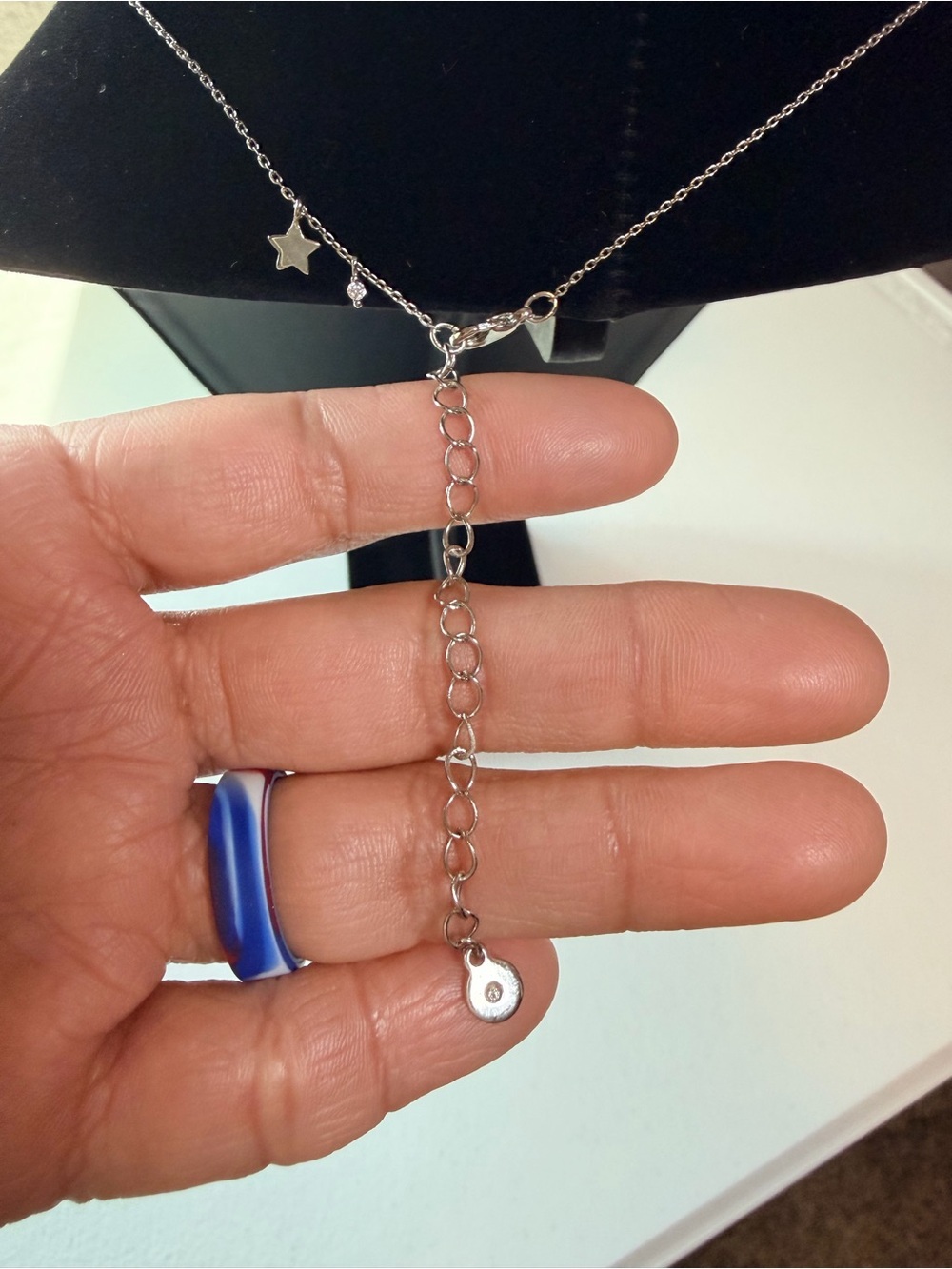 Children’s Minimal Silver Cable Chain Necklace 15’- Star & Circle Pendant - Picture 4 of 6
